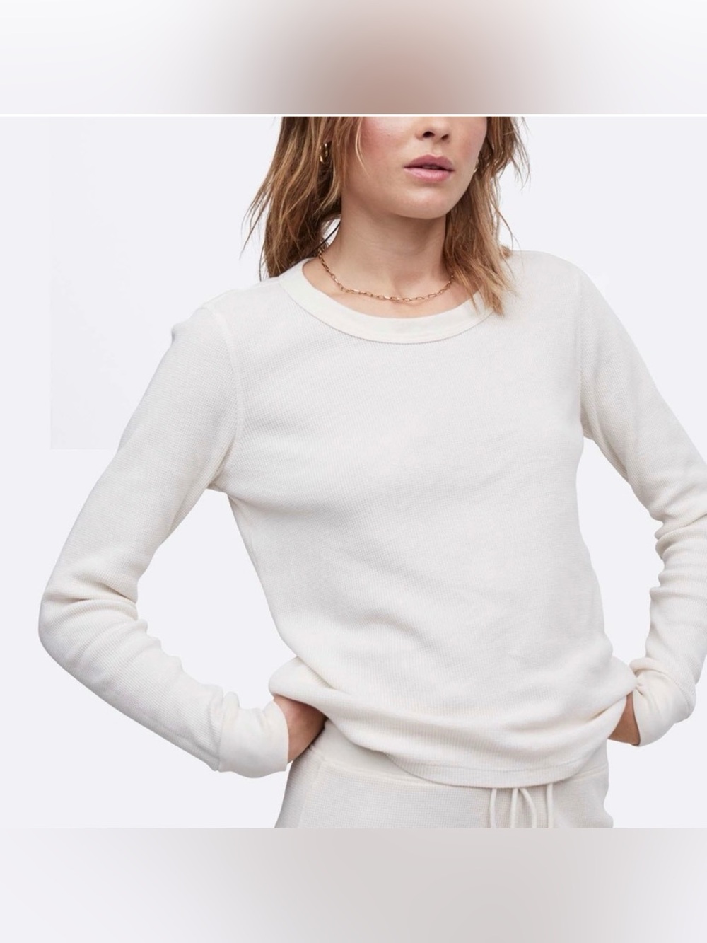 MATE the Label Organic Thermal Long Sleeve Crew Neck White Size M